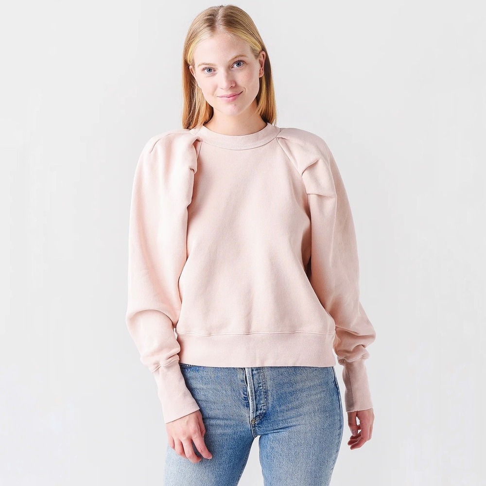 Citizens Of Humanity Cascade Puff-Sleeve‎ Crewneck Sweatshirt in Blush Pink Sz S